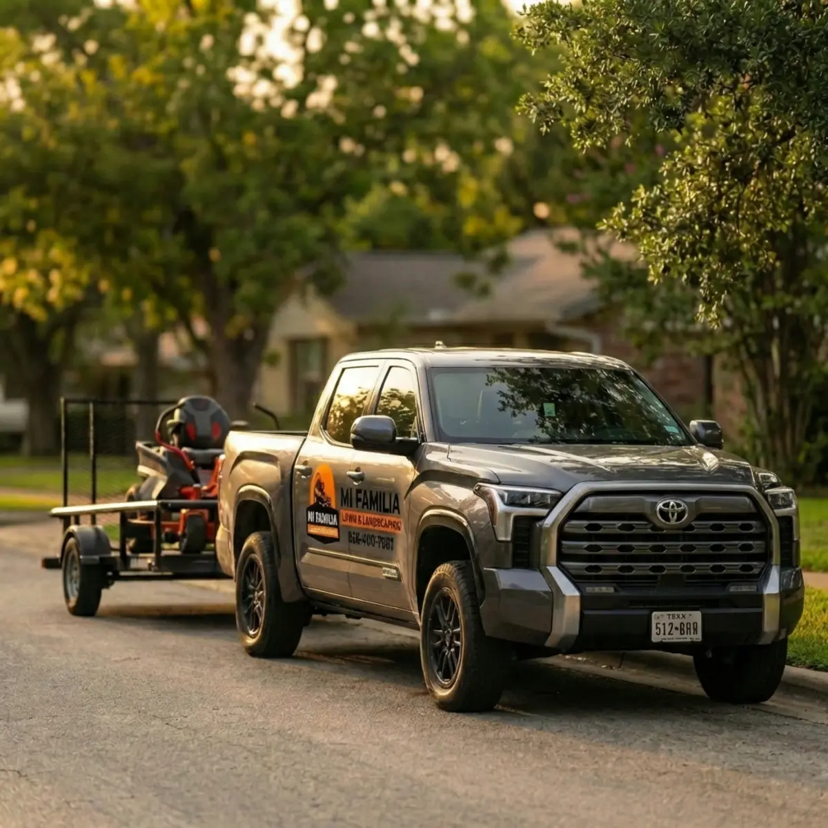 Mi Familia Lawn & Landscaping truck with equipment